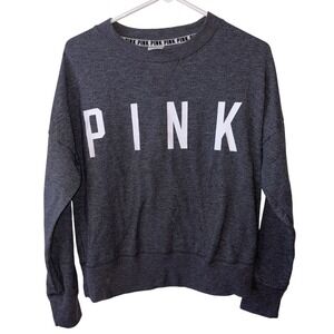 Victoria's Secret PINK S Grey Cut-Out Shoulder Sweatshirt Cozy Soft Girl Lounge‎